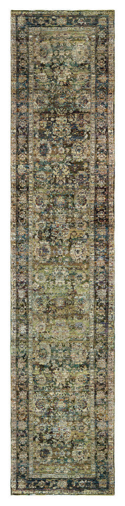 Adeline Distressed Floral Traditions Green and  Multi Area Rug, 2'6"x12'