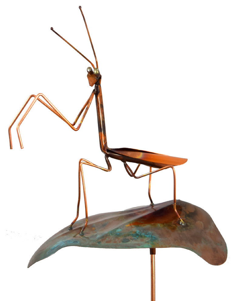 Handcrafted Copper Praying Mantis Garden Stake