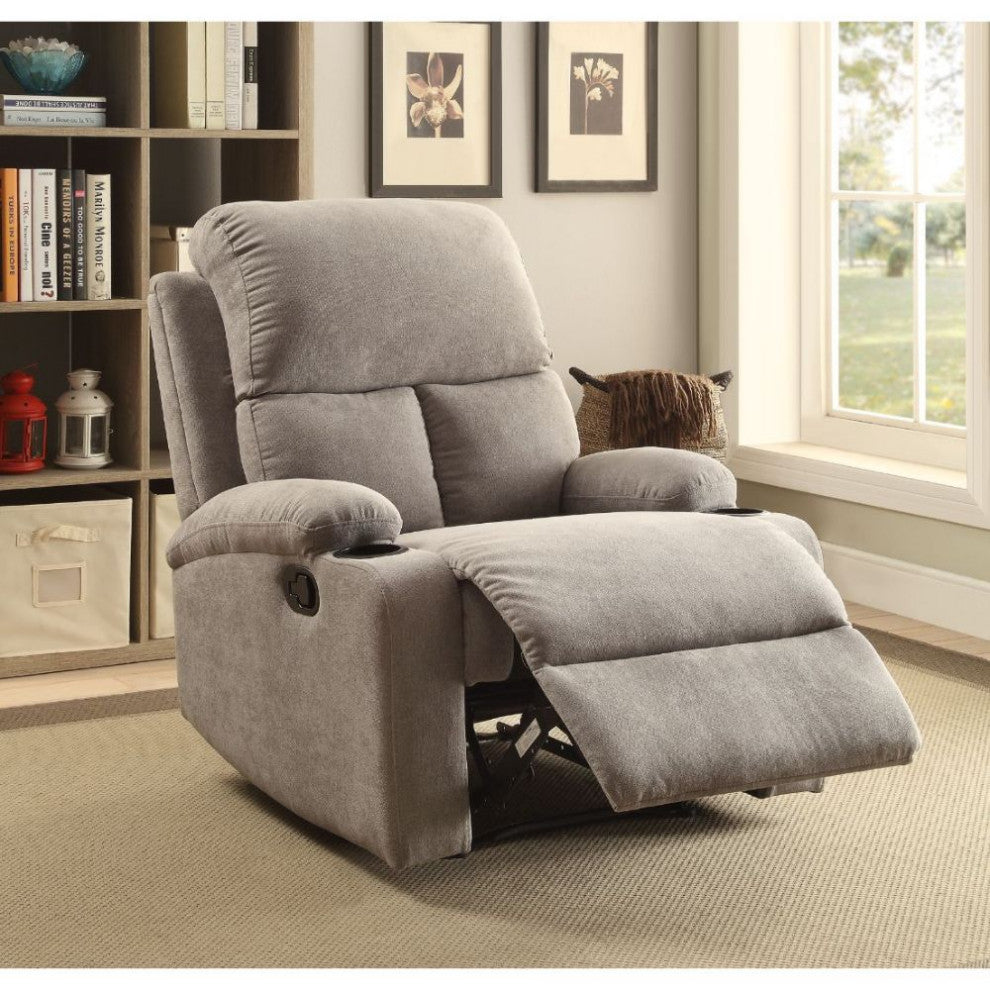 Velvet Upholstered Motion Recliner, Gray Finish