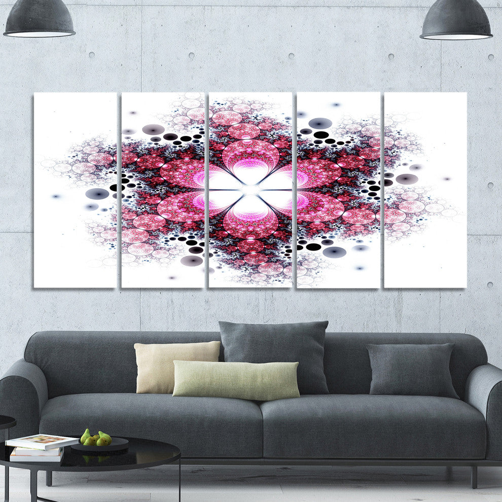 Violet Fractal Flower Pattern, Abstract Wall Art Canvas, 60"x28", 5 Panels