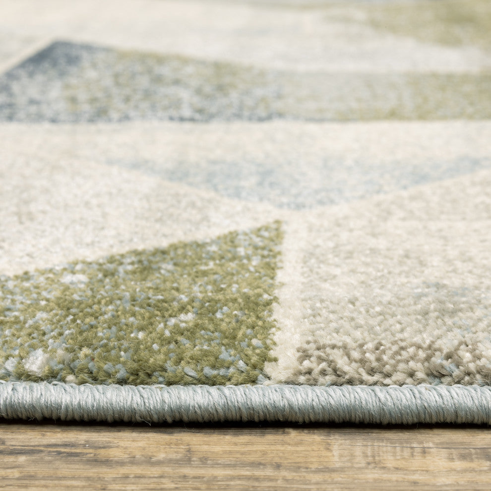 Bastian Contemporary Geometric Blue/ Green Indoor Area Rug, Blue, 1'10"x7'3"
