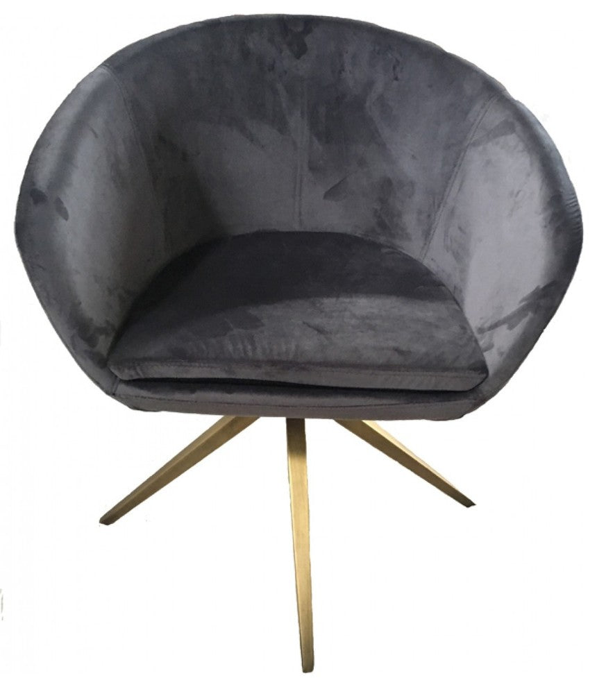 Modrest Yara Modern Gray Velvet and Bronze Dining Chair