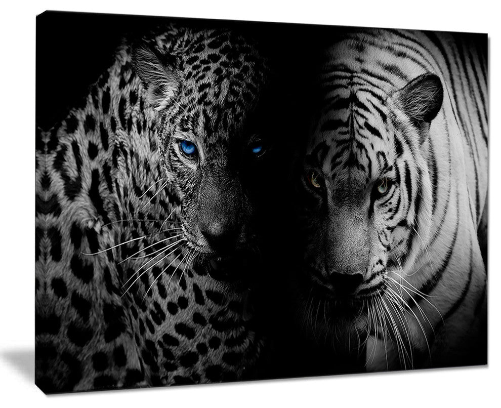 "Leopard and Tiger in Black" Animal Digital Art Canvas Print