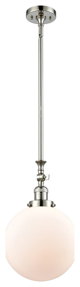 X-Large Beacon 1-Light Mini Pendant, Polished Nickel, Matte White
