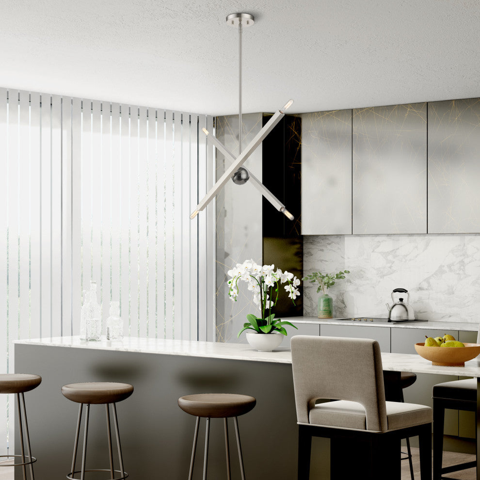 Livex Lighting Monaco 4-Light Linear Chandelier, Brushed Nickel/Black Chrome