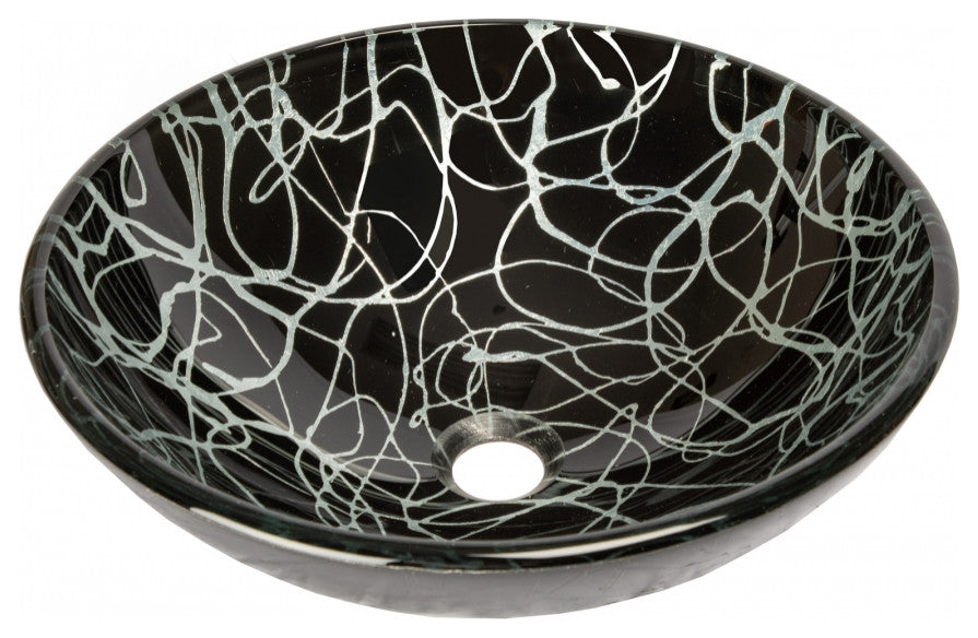 Eden Bath EB_GS65 Black and Silver Streamers Round Glass Vessel Sink