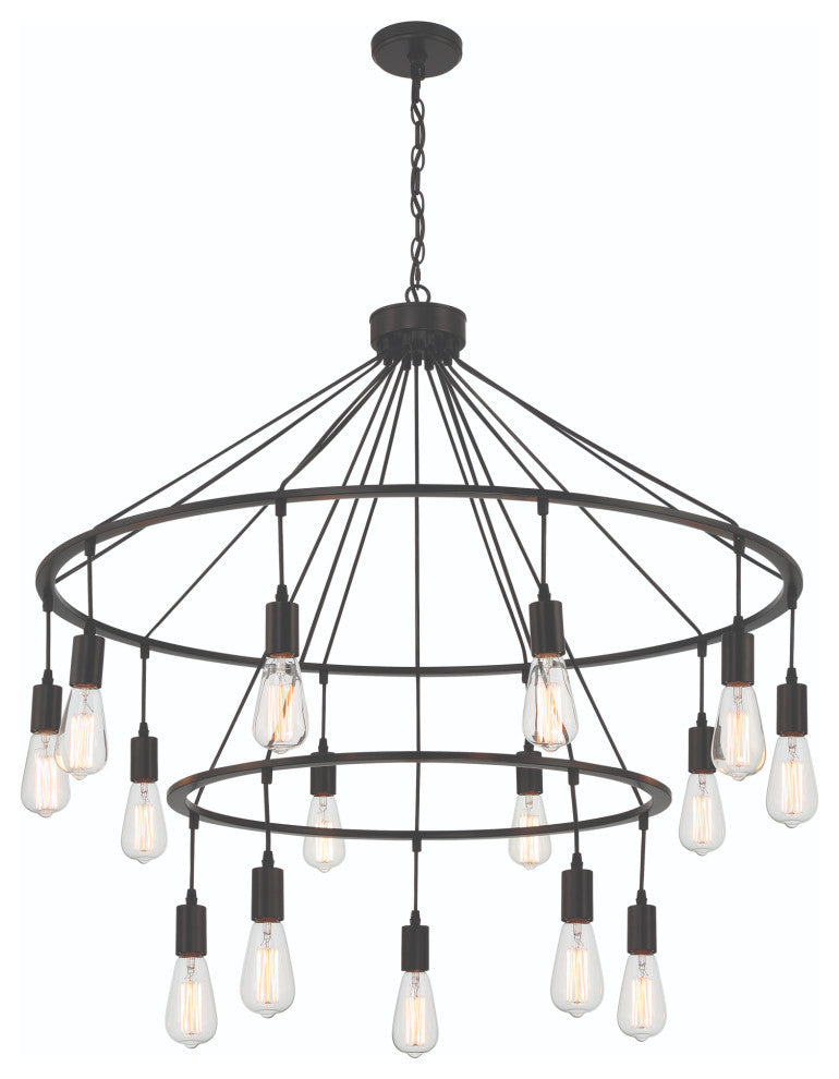 15-Light Unique Wagon Wheel Chandelier, Classic Black