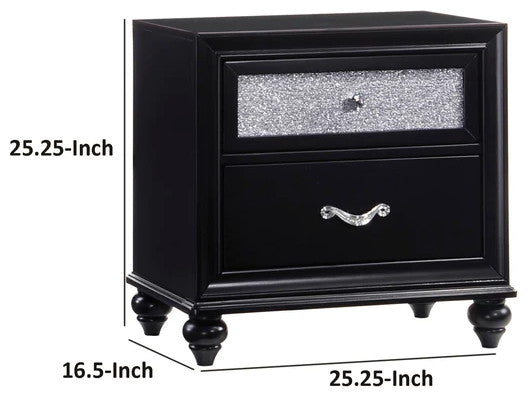 Two Drawers Wooden Night Stand with Acrylic Drawer Front, Black