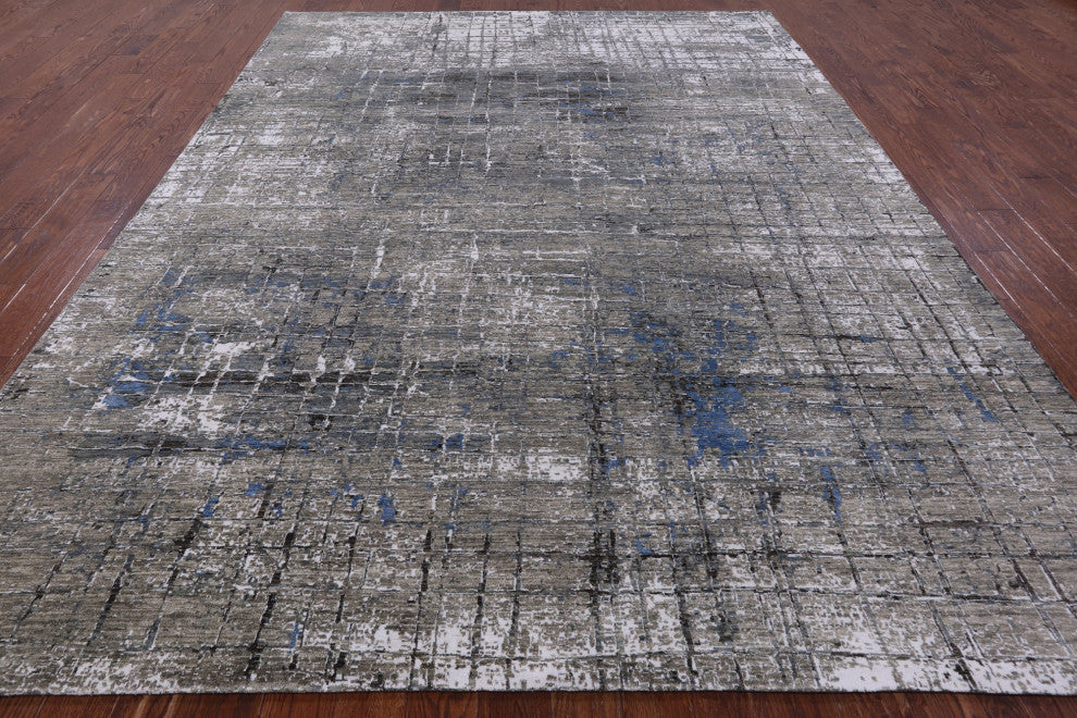 Abstract Handmade Wool and Silk Rug 8' 11" X 12' 1" Q8546