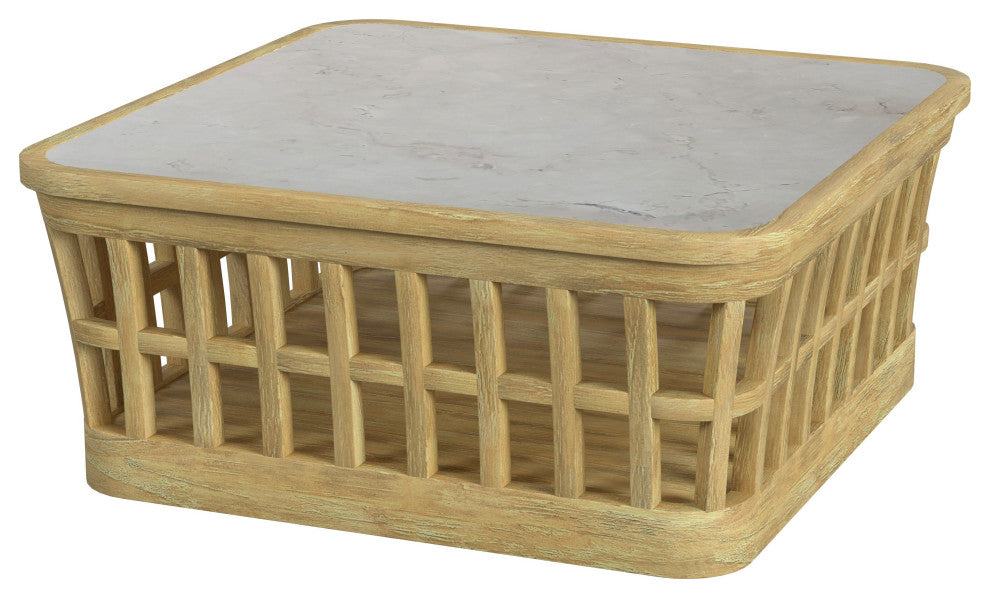 Monhegan Outdoor Teak and Marble Coffee Table
