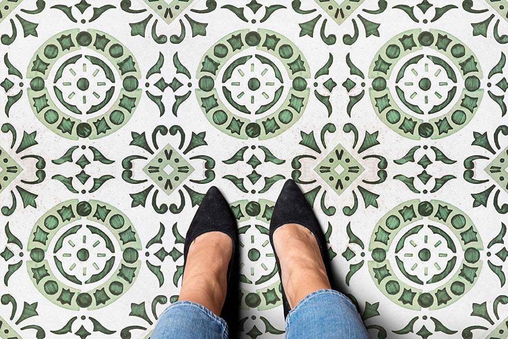 Achim Home Furnishing Retro 12" x 12" Self Adhesive Floor Tiles Green Medallion