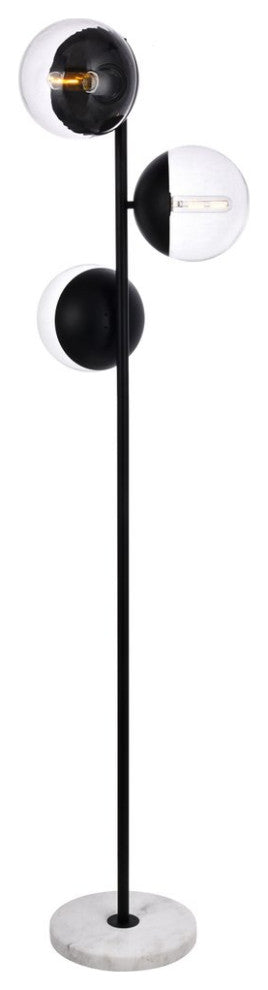 Midcentury Modern Black And Clear 3-Light Floor Lamp