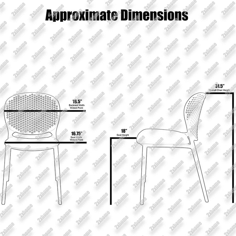 Stackable Plastic Armless Side Dining Chairs Fully Assembled Set of 2, Aqua Blue