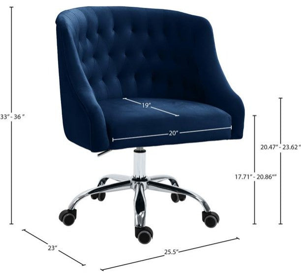 Elegant Office Chair, Velvet Seat & Buttonless Tufted Round Back, Navy/Chrome