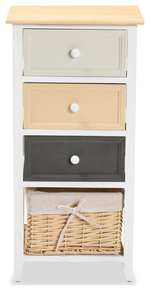 Linda Mid-Century Multi-Colored 3-Drawer Storage Unit With Basket