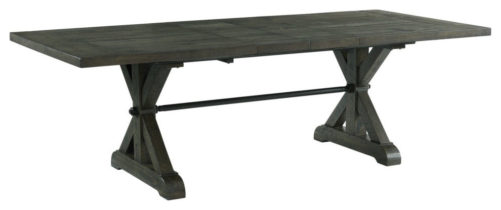Trestle 96" Rectangular Extension Pedestal Dining Table, Distressed Gray Wood