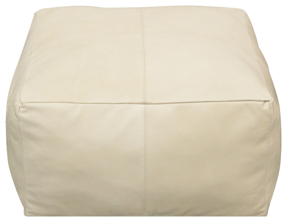 Lash Java Leather Pouf, Dark brown, Ivory