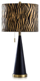 Jack Painted Table Lamp, Animal Print Single Pull Chain, Matte Black, Tan Shade