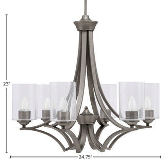 Zilo 6 Light Chandelier, Graphite Finish With 4" Clear Bubble Glass