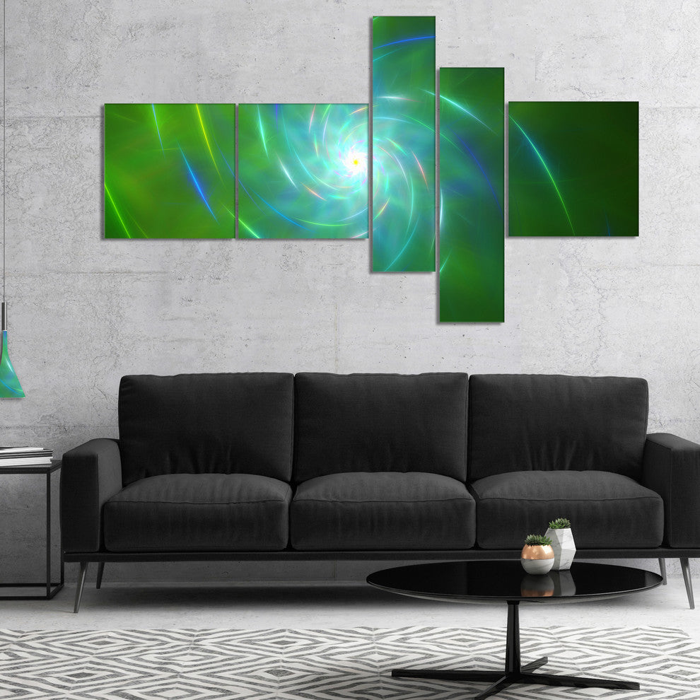 Green Fractal Whirlpool Design, Abstract Wall Art Canvas, 60"x32", 5 panels