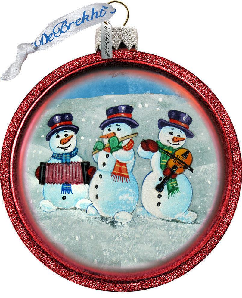 Hand Painted Glass Scenic Ornament, Snowmen, C Ball