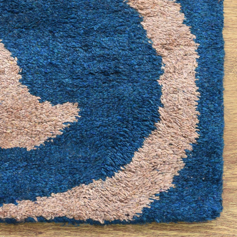 Hand Knotted Silk Area Rug Contemporary Blue Beige