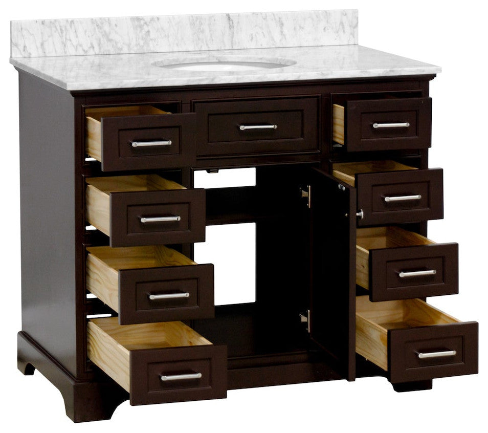 Aria 42" Bathroom Vanity, Chocolate, Carrara Marble
