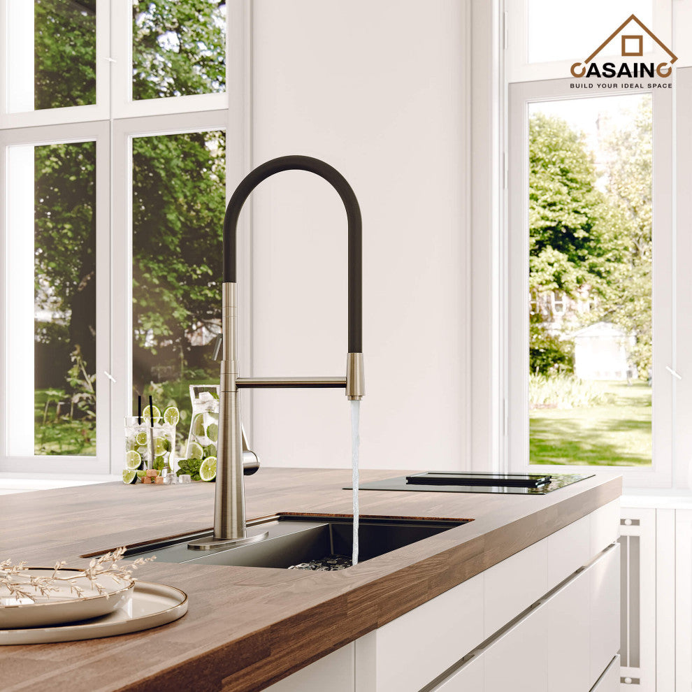 Single-Handle Standard Kitchen Faucet with Fast Mount and Deck Plate, Brushed Nickel