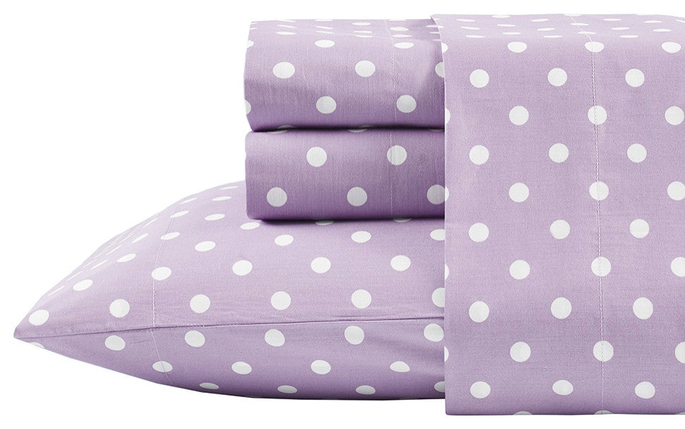 Mi Zone Polka Dot Printed 100% Cotton Sheet Set, Purple