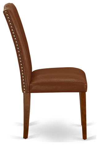 5Pc Round 42" Kitchen Table, Two 9"Drop Leaves, Four Chair, Brown Flaux Leather