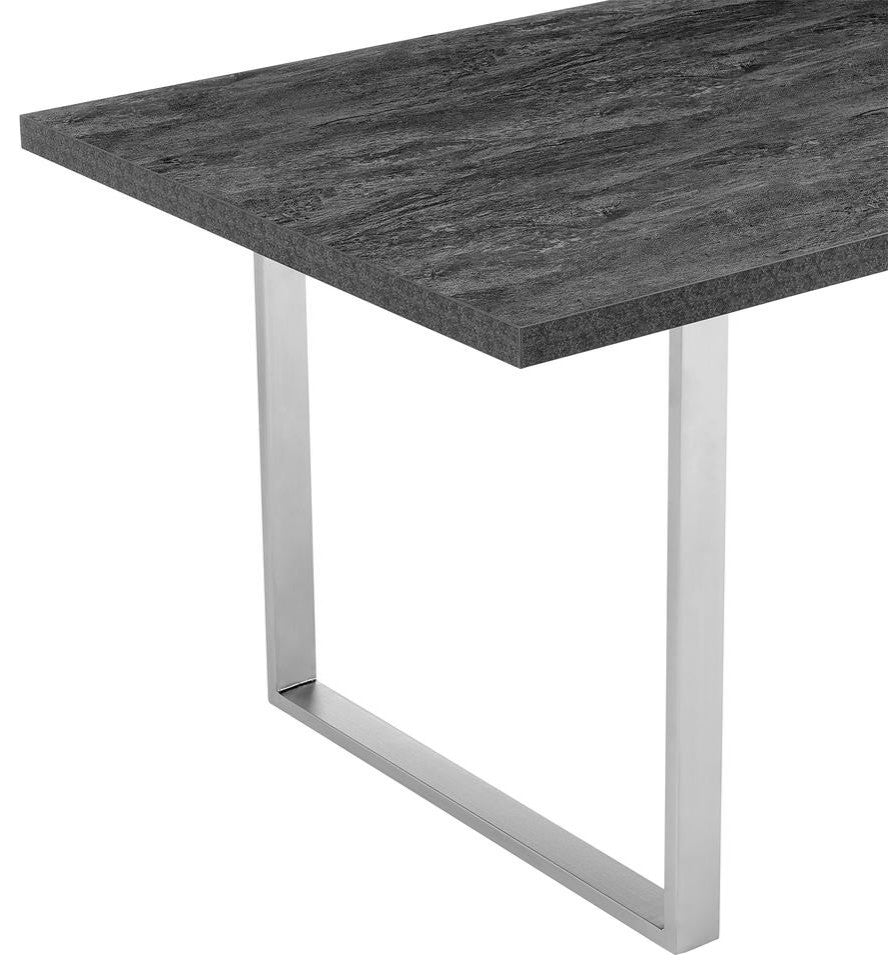 Fenton Dining Table with Charcoal Top and Brushed Stainless Steel Base