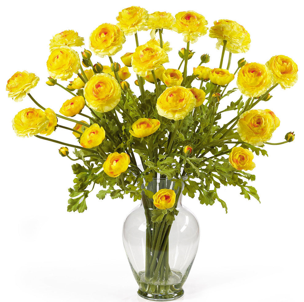 Ranunculus Liquid Illusion Silk Flower Arrangement, Yellow