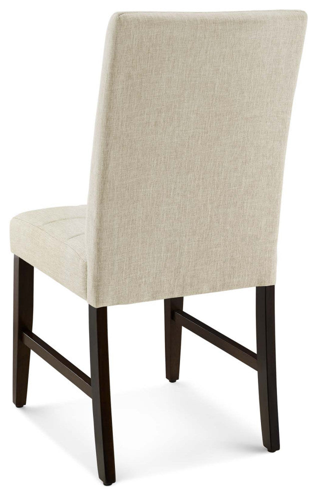 Tufted Side Dining Chair, Set of 2, Fabric, Wood, Beige, Cafe Bistro Restaurant
