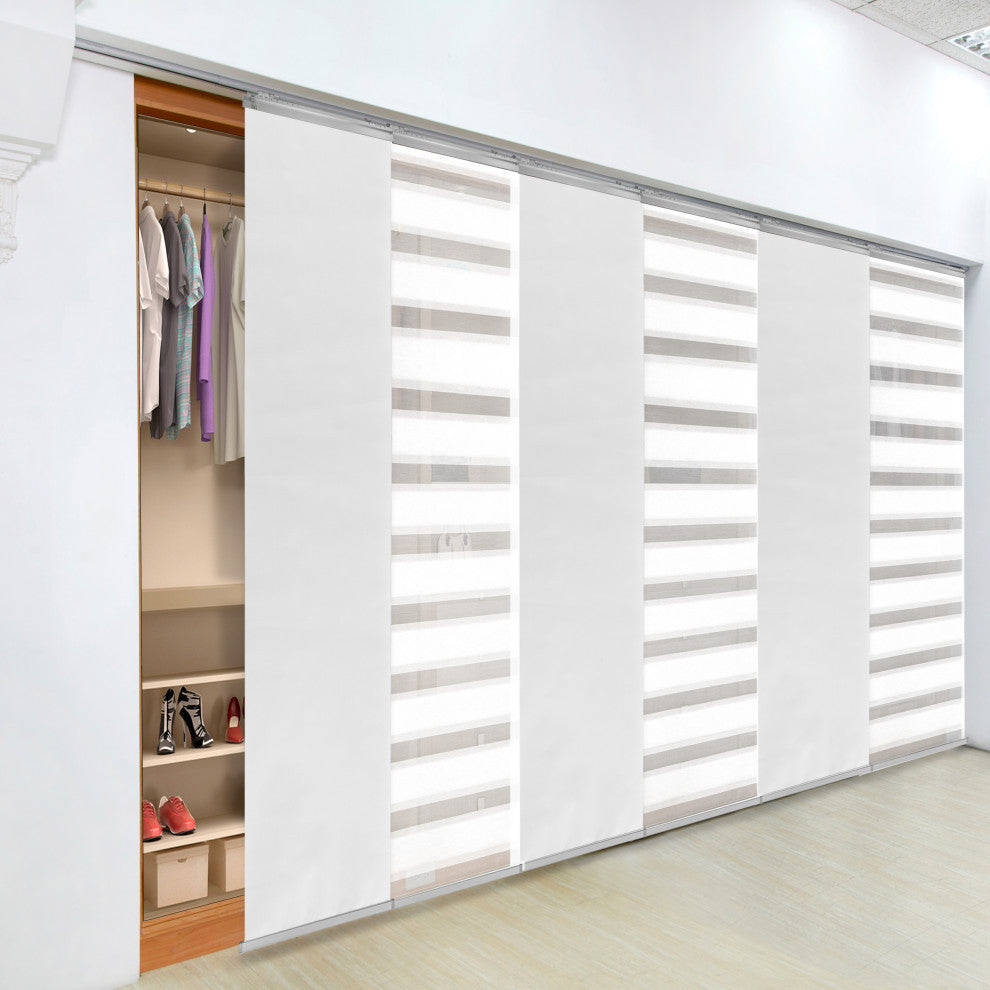 Blanched-Chauky White 6-Panel Track Extendable Vertical Blinds 94"Hx98-130"W