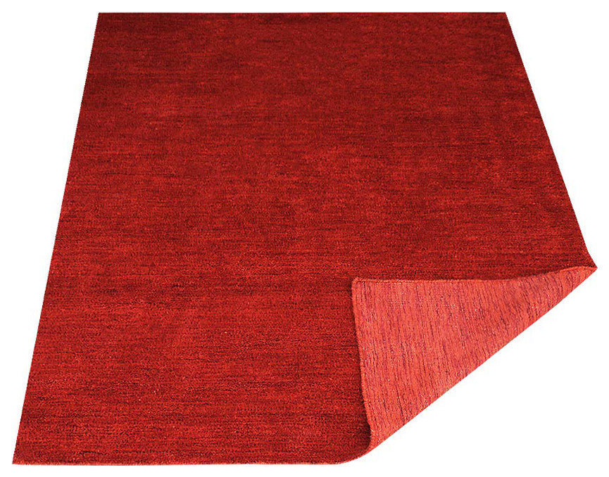 Hand Knotted Loom Silk Mix Area Rug Solid Light Red