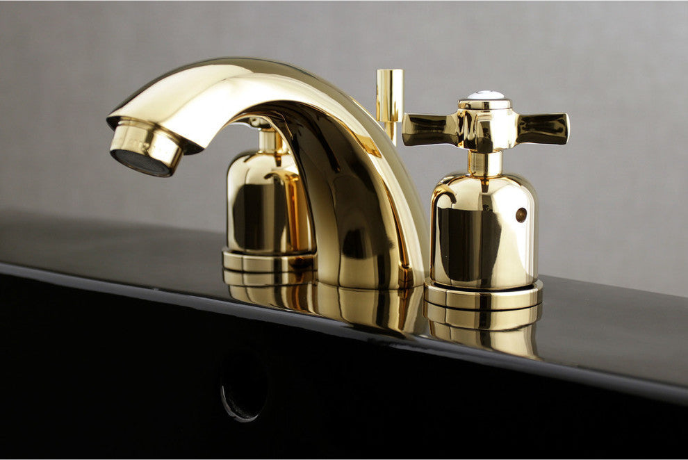Mini-Widespread Bathroom Faucet With Pop-Up, Polished Brass