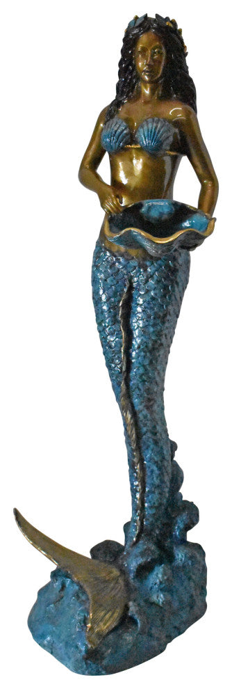 Mermaid Holding a Shell Bronze Fountain Color Finish - Size: 18" x 19" x 46"H.
