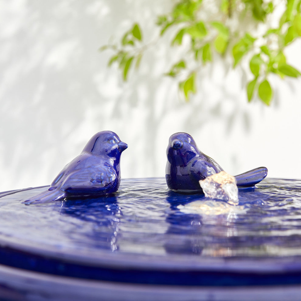 Cobalt Plant Pattern Pedestal Ceramic Fountain