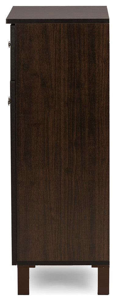 Felda Dark Brown Modern Shoe Cabinet With 2 Doors and Drawer
