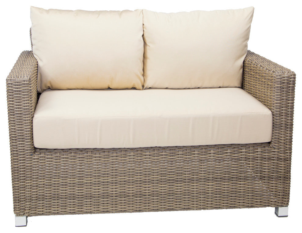 Venice Outdoor Loveseat With Sunbrella Cushions, Gray Wicker, Canvas Navy