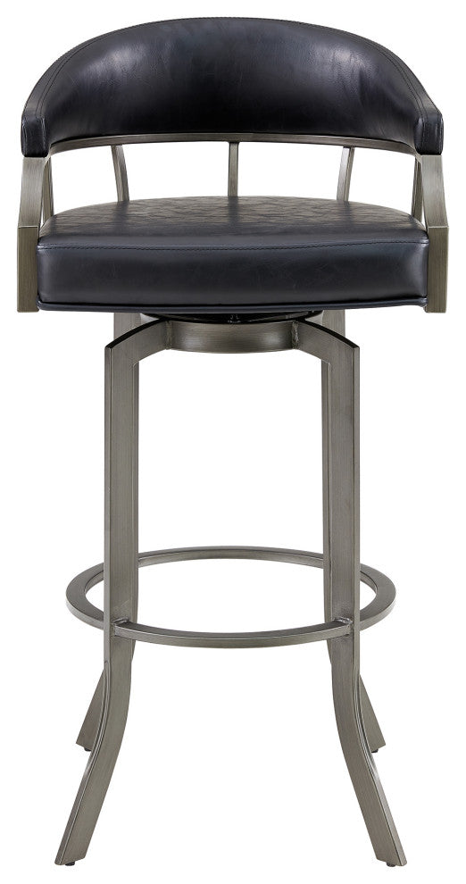Pharaoh Swivel 30 Mineral Finish and Black Faux Leather Bar Stool