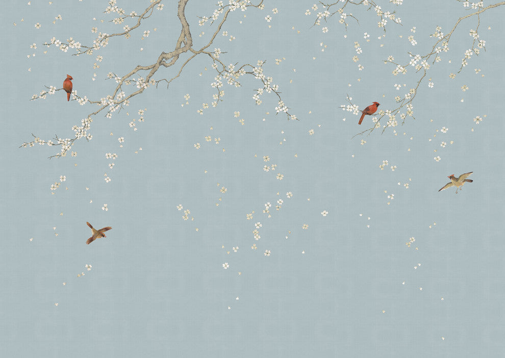 Chinoiserie Wall Mural Carolina Breeze Blue, Large