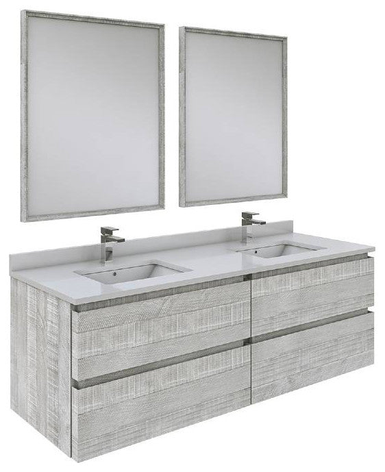 Fresca Formosa Modern 60" Ash Wall Hung Double Sink Vanity Set, Faucet Fft3111bn