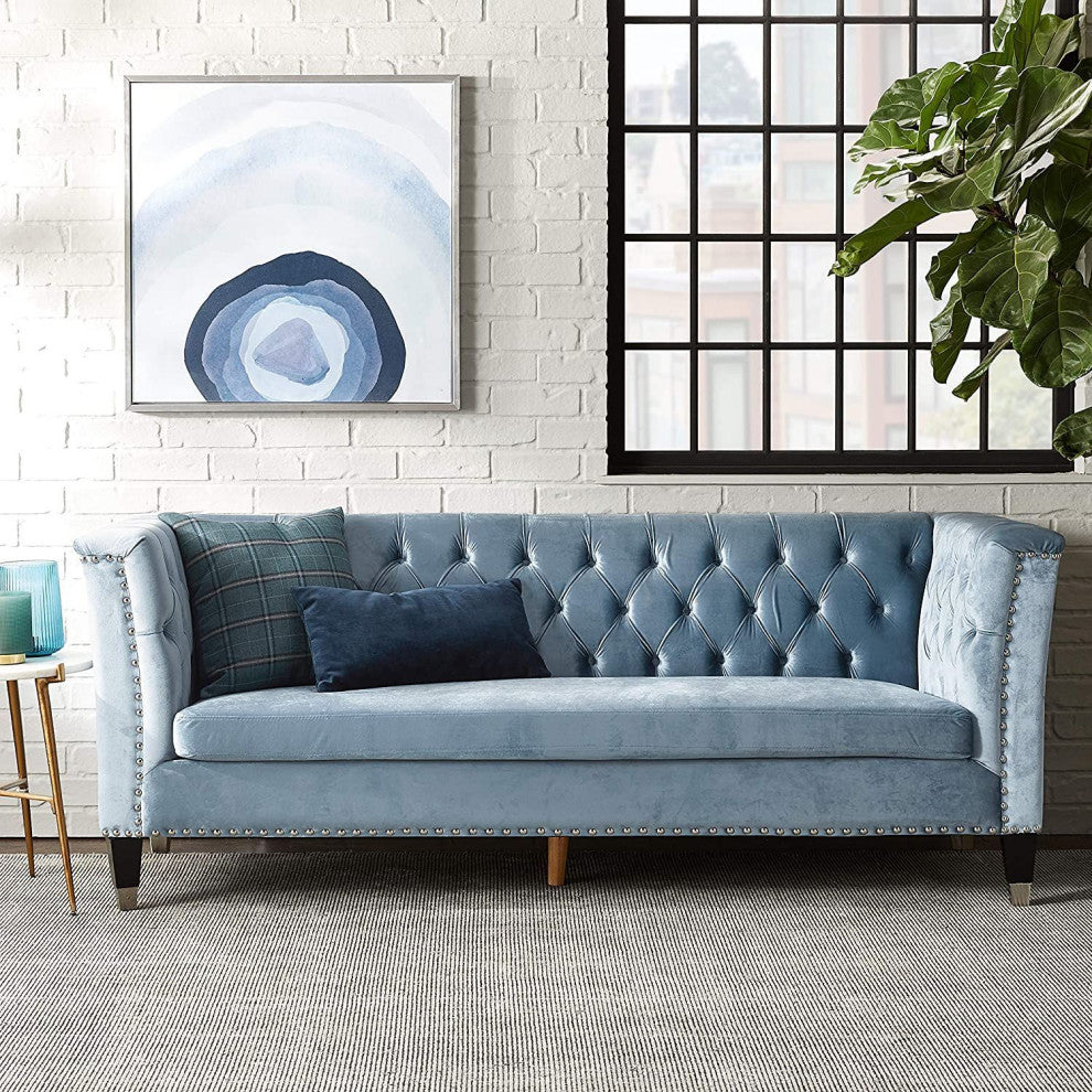 Honor Sofa, Blue-Gray Velvet