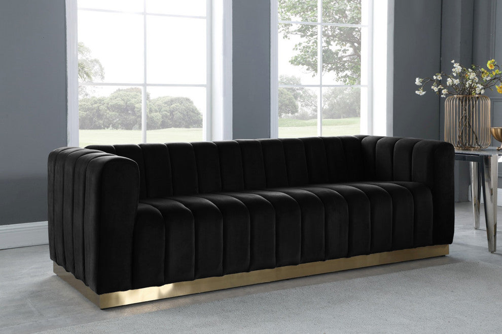Marlon Velvet Upholstered Sofa, Black
