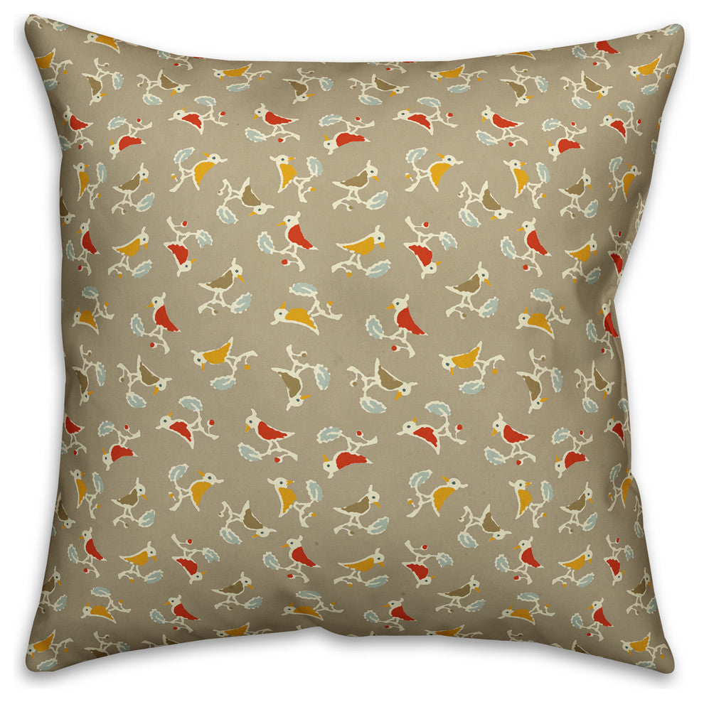 Songbird Pattern, Tan Throw Pillow, 20"x20"