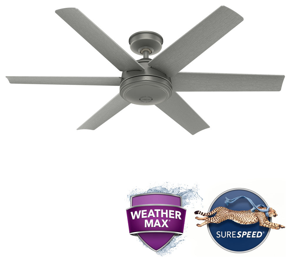 Hunter 52" Jetty WeatherMax Wet Rated Ceiling Fan and Wall Control, Matte Silver