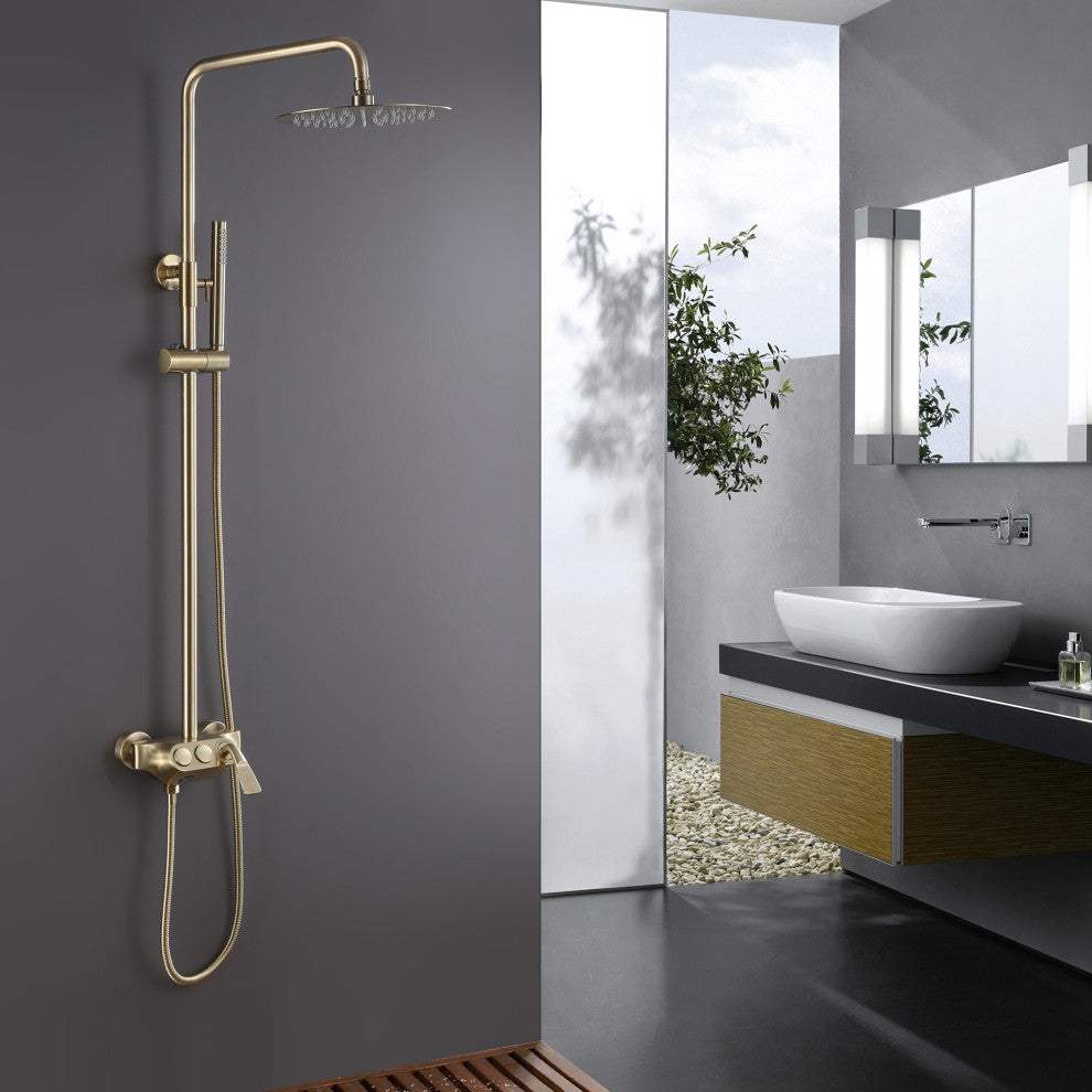 Wall Mounted Rain Shower System with Hand Shower-Includes Rough-in Valve, Brushe