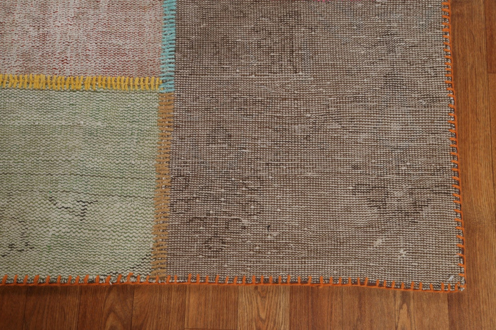 Vintage Patchwork Turkish Area Rug Hand-tufted Wool Carpet 7x10
