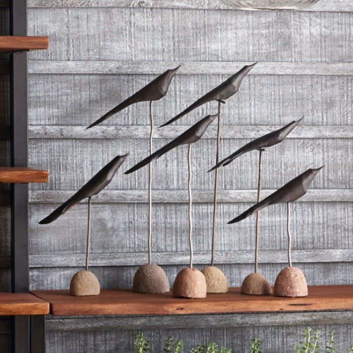 Contemporary Set of 3 Coastal Shore Bird Sculptures Natural Rock Wood Stone